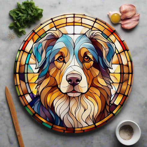 Australian Shepherd Circular Glass Suncatcher Worktop Saver